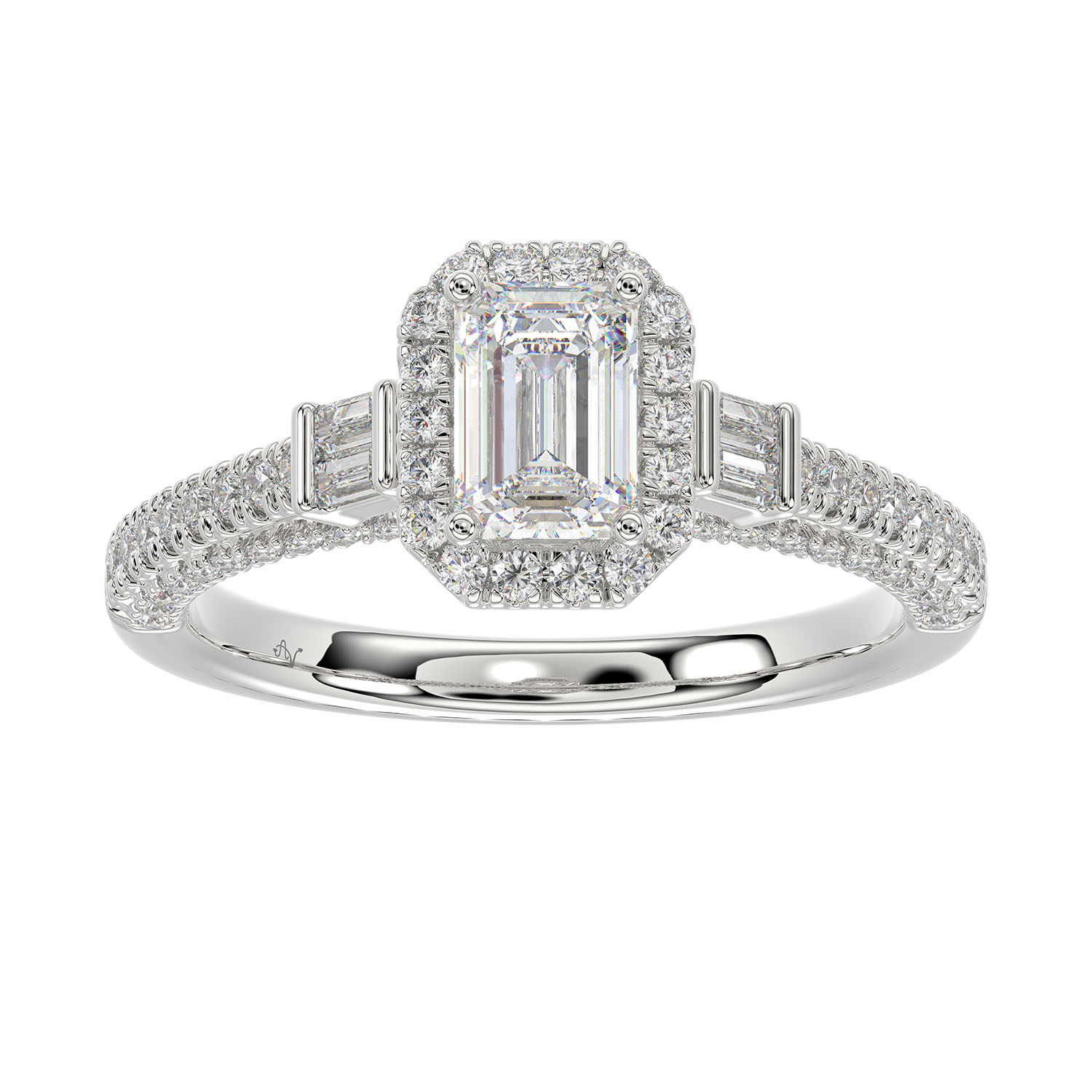 19060285_282107W-A-32667.jpg.jpg LADIES RING 1.30CT ROUND/BAGUETTE DIAMOND 14K WHITE GOLD (SI QUALITY) (CENTER STONE 0.75CT EMERALD DIAMOND) - Image 1