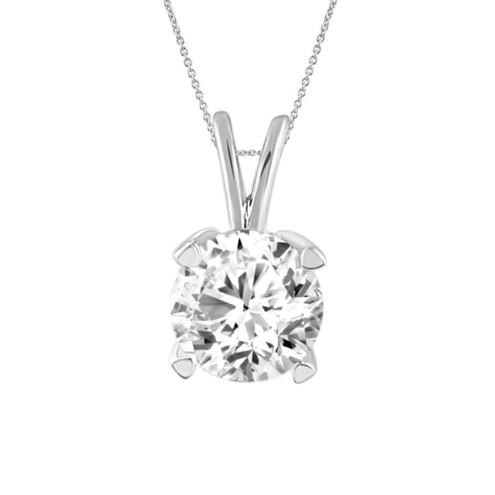 SOLITAIRE LADIES PENDANTS WITH CHAIN 0.25CT ROUND DIAMOND 14K WHITE GOLD - Image 1