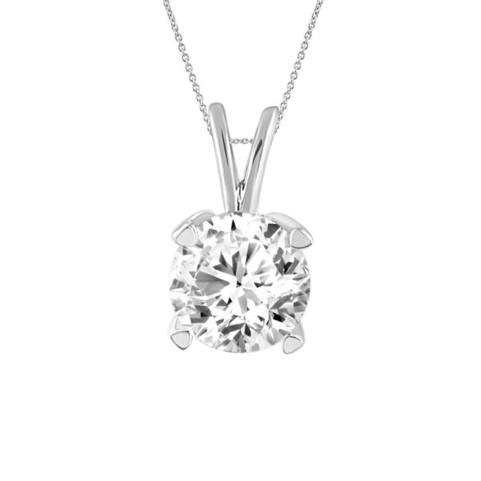 LADIES SOLITAIRE PENDANT WITH CHAIN 0.75CT ROUND DIAMOND 14K WHITE GOLD - Image 1