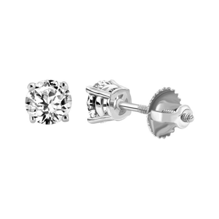LADIES SOLITAIRE EARRINGS 0.15CT ROUND DIAMOND 14K WHITE GOLD - Image 1