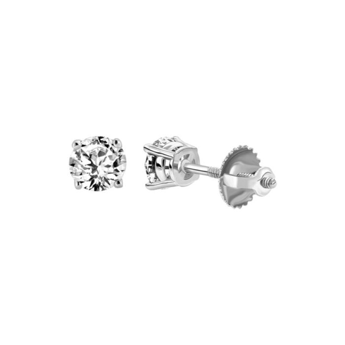 LADIES SOLITAIRE EARRINGS 0.25CT ROUND DIAMOND 14K WHITE GOLD - Image 1