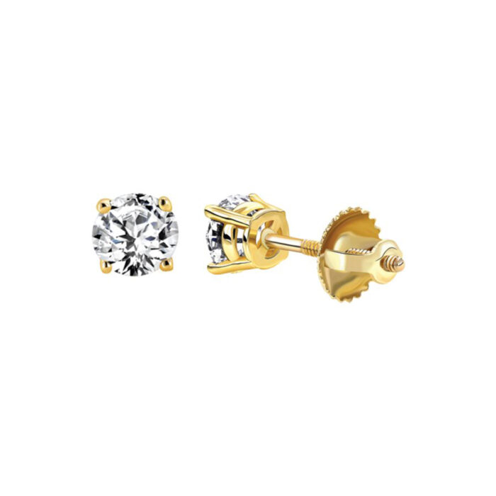 LADIES SOLITAIRE EARRINGS 0.33CT ROUND DIAMOND 14K YELLOW GOLD - Image 1