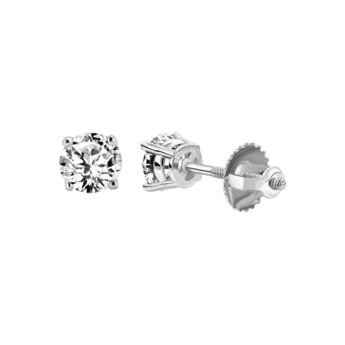 LADIES SOLITAIRE EARRINGS 0.50CT ROUND DIAMOND 14K WHITE GOLD - Image 1