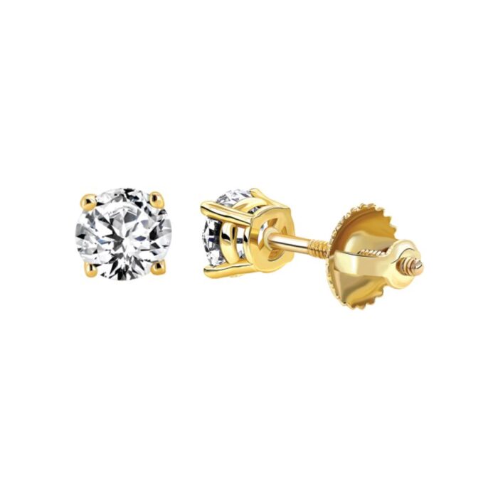 LADIES SOLITAIRE EARRINGS 0.75CT ROUND DIAMOND 14K YELLOW GOLD - Image 1