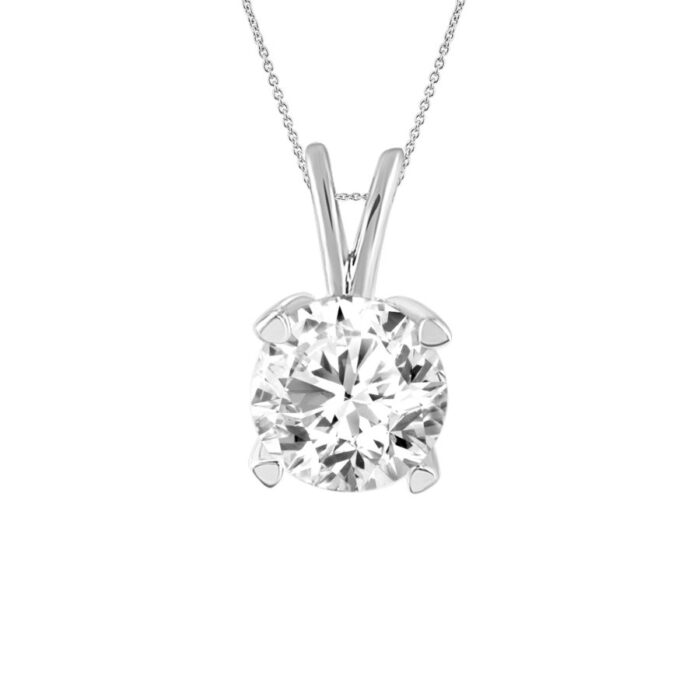 LADIES SOLITAIRE PENDANT WITH CHAIN 0.15CT ROUND DIAMOND 14K WHITE GOLD - Image 1