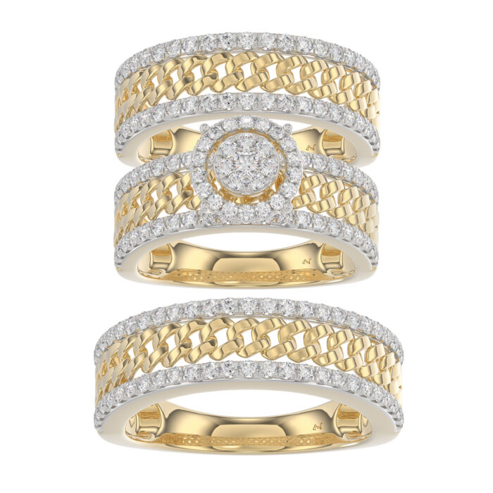LADIES TRIOS SET 1.50CT ROUND DIAMOND 10K YELLOW GOLD - Image 1