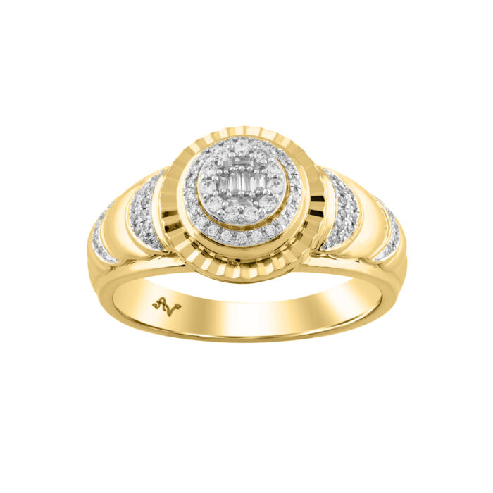 MEN'S RING 0.25CT ROUND/BAGUETTE DIAMOND 10K YELLOW GOLD - Image 1