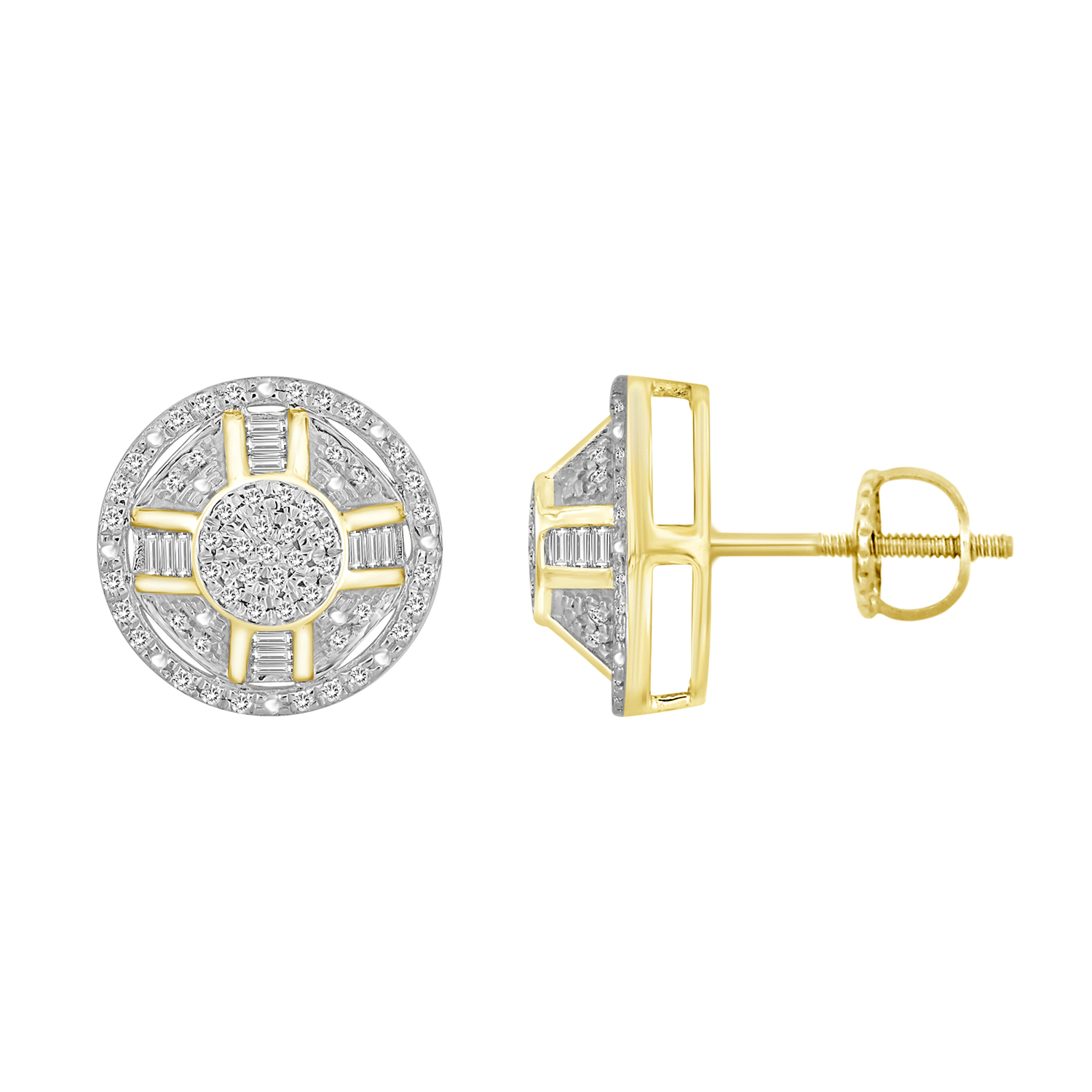 19060962_282935Y-4935918.jpg.jpg LADIES EARRINGS 0.33CT ROUND/BAGUETTE DIAMOND 10K YELLOW GOLD - Image 1