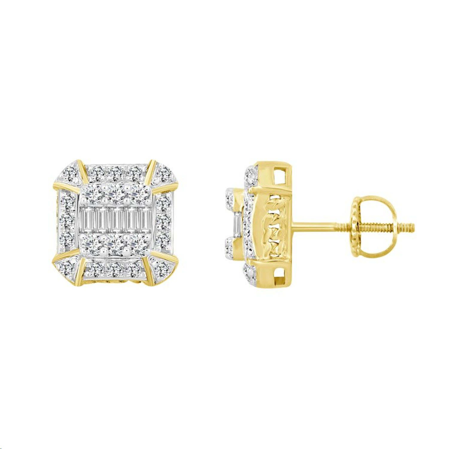 19060967_286064Y-4936044.jpg.jpg LADIES EARRINGS 0.75CT ROUND/BAGUETTE DIAMOND 10K YELLOW GOLD - Image 1