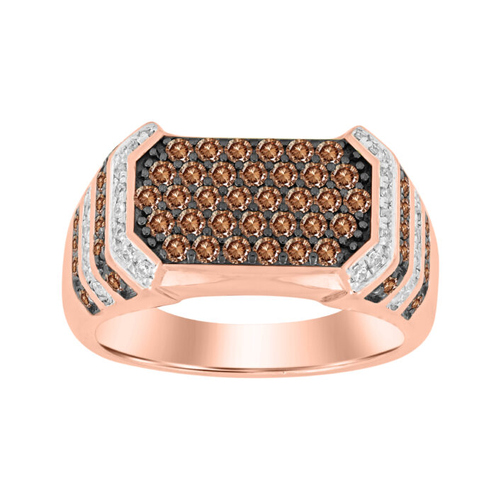 MEN'S RING 1.00CT ROUND/DARK BROWN DIAMOND 10K ROSE GOLD - Image 1
