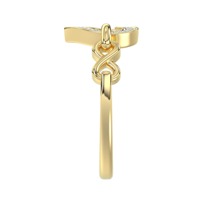 Elegant 10K Yellow Gold 0.05Ct Ladies Ring With Heart Shape Design And Sparkling Round Diamonds. A Charming And Meaningful Gift Jewelry Piece For Her. - Image 3
