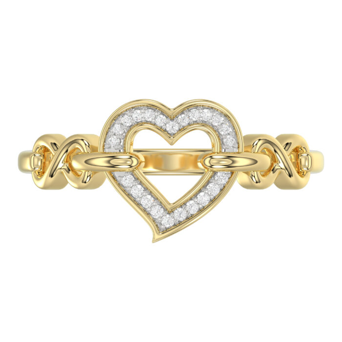 Elegant 10K Yellow Gold 0.05Ct Ladies Ring With Heart Shape Design And Sparkling Round Diamonds. A Charming And Meaningful Gift Jewelry Piece For Her. - Image 5