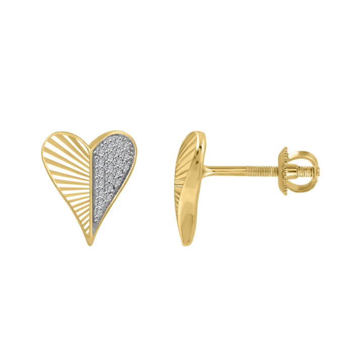 LADIES EARRINGS 0.13CT ROUND DIAMOND 10K YELLOW GOLD - Image 2