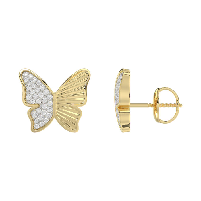 LADIES EARRINGS 0.16CT ROUND DIAMOND 10K YELLOW GOLD - Image 2
