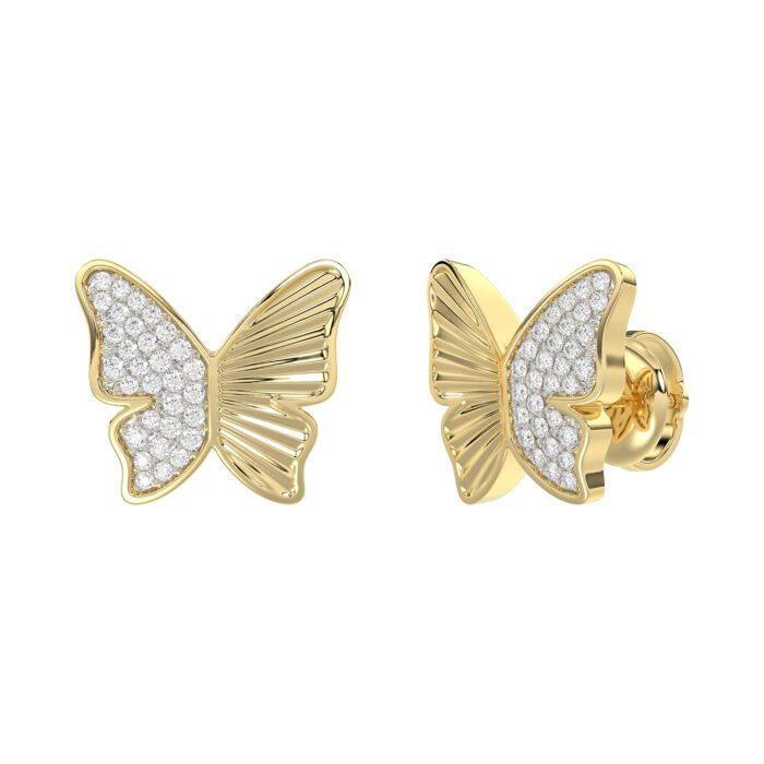 LADIES EARRINGS 0.16CT ROUND DIAMOND 10K YELLOW GOLD - Image 3