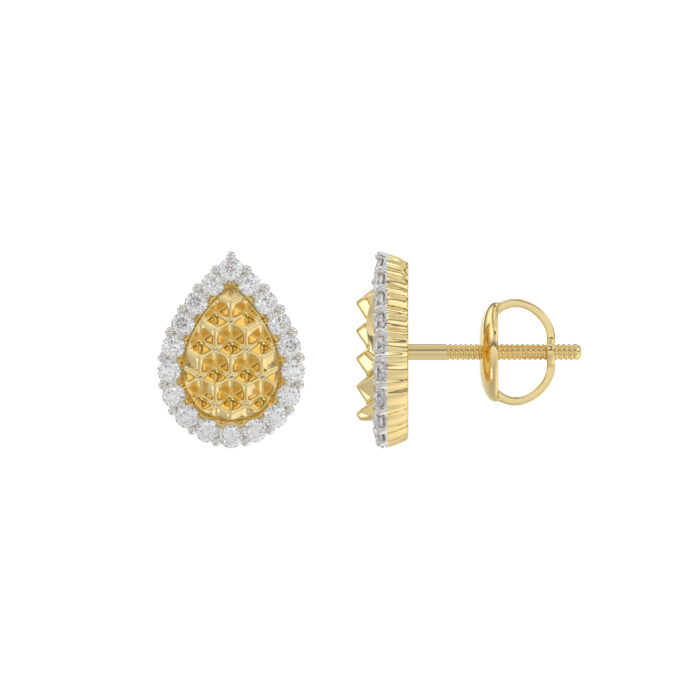 10K Yellow Gold 0.20Ct Ladies Halo Earrings With Nugget Design And Round Diamond Sparkle. A Modern Fine Jewelry Piece Ideal For Gifting Or Daily Wear. - Image 2