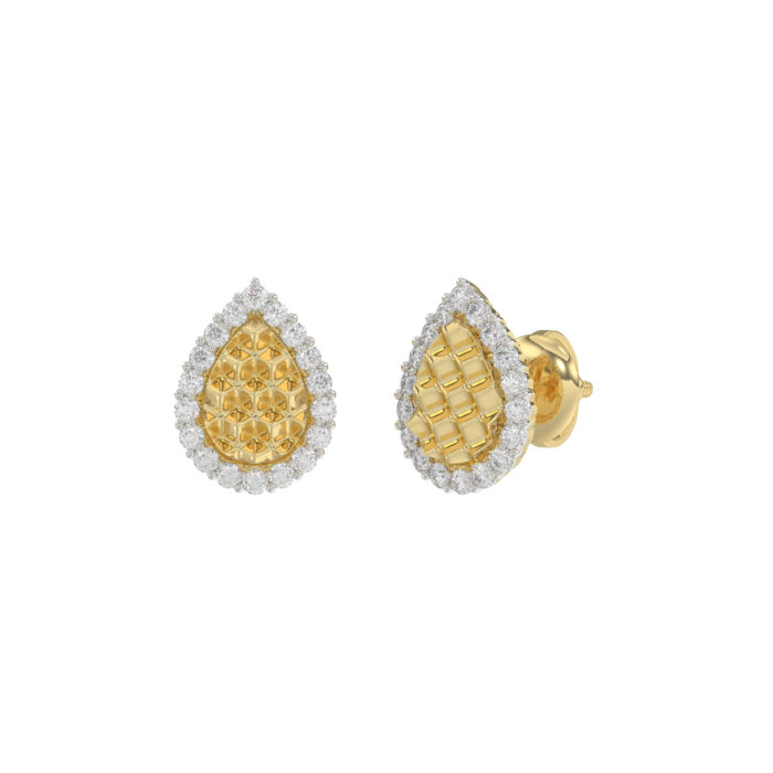 10K Yellow Gold 0.20Ct Ladies Halo Earrings With Nugget Design And Round Diamond Sparkle. A Modern Fine Jewelry Piece Ideal For Gifting Or Daily Wear. - Image 3