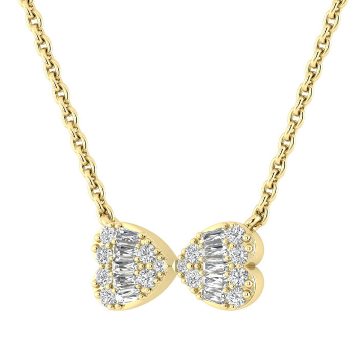 LADIES PENDANT WITH CHAIN 0.25CT ROUND/BAGUETTE DIAMOND 14K YELLOW GOLD - Image 2