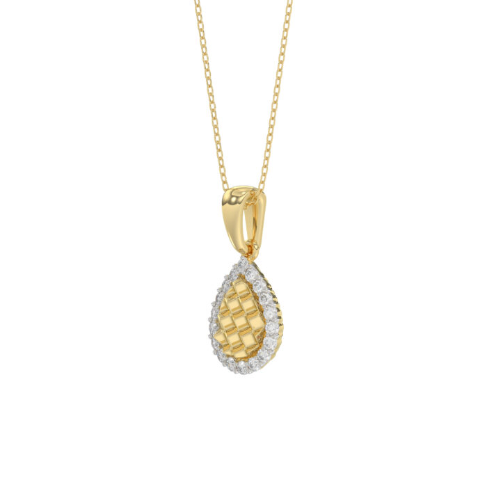 Elegant 10K Yellow Gold Ladies Teardrop Nugget Pendant Featuring A Cluster Of 0.20 Ct Round Diamonds. Includes Chain - Image 3