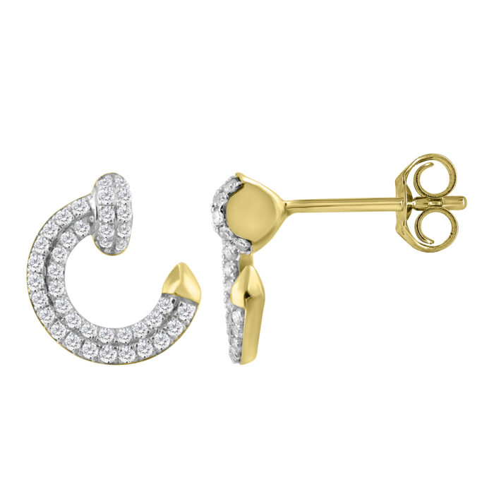 LADIES EARRINGS 0.30CT ROUND DIAMOND 10K YELLOW GOLD - Image 2
