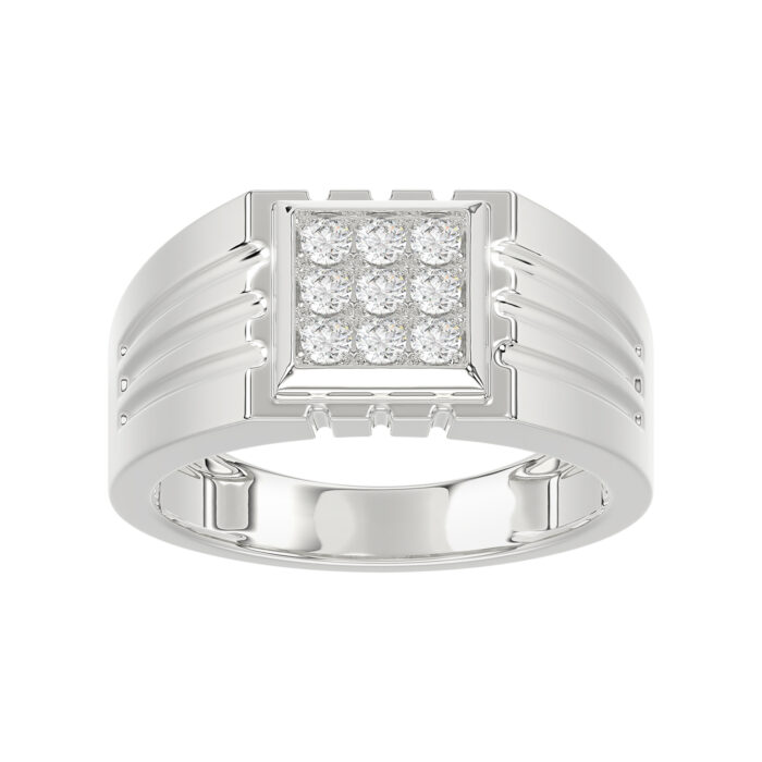 19061234_203212W-SS-5064589.jpg Sterling Silver Diamond Ring For Men 0.35Ct Round Cut Square Cluster Mens Ring Fine Jewelry Gift For Him - Image 1