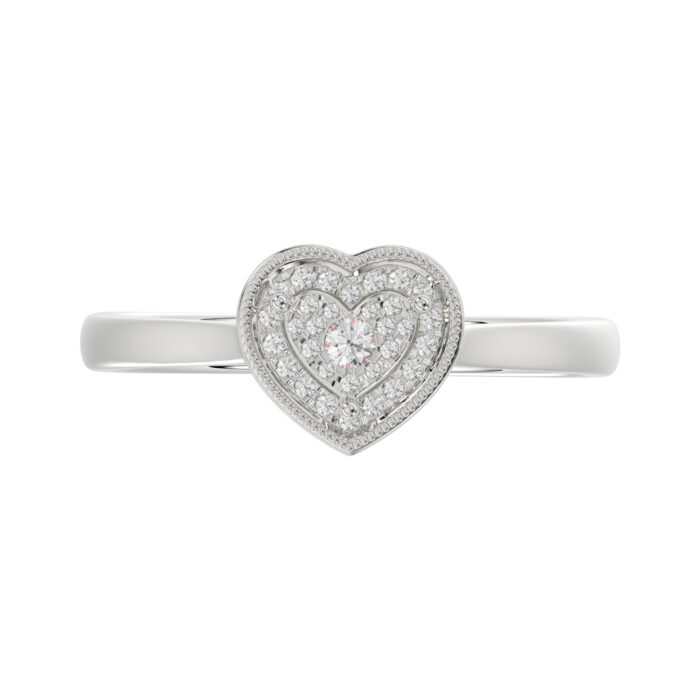 Ladies 0.10Ct Round Diamond Sterling Silver Ladies Ring White Heart Shape Cluster Halo Engagement Promise Ring For Her - Image 5