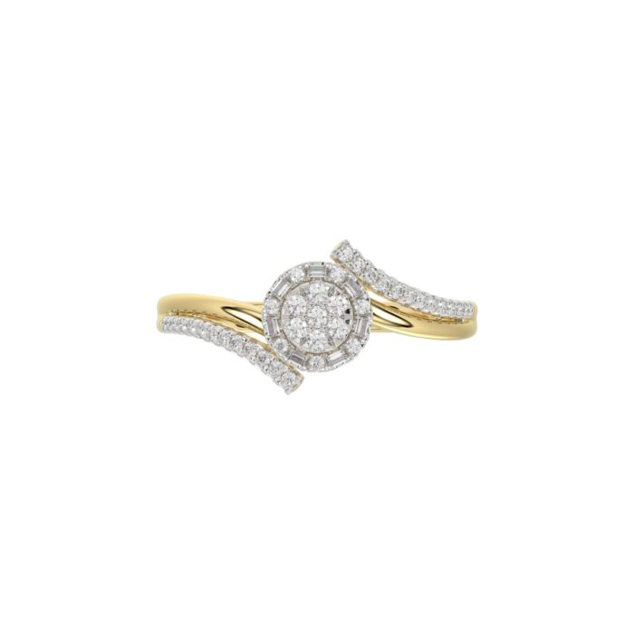 Elegant 10K Yellow Gold 0.20CT Round & Baguette Diamond Halo Ring For Women - Image 5