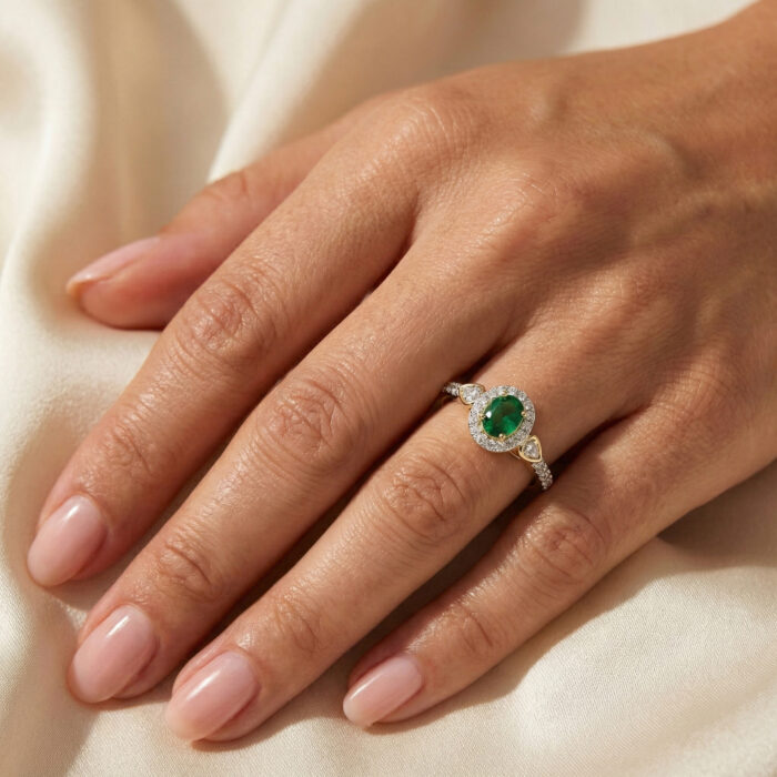 0.33ct Round/Oval Emerald diamond 14k Ladies Fashion Ring 0.15CT Center stone Oval Emerald Diamond) - Image 5