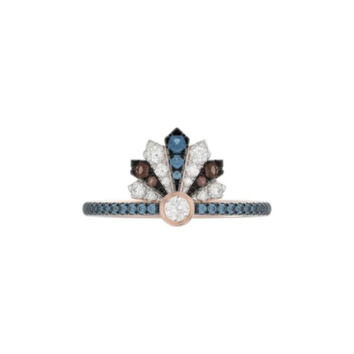 LADIES RING 0.50CT ROUND/ROUND BLUE/DARK BROWN DIAMOND 14K ROSE GOLD - Image 5