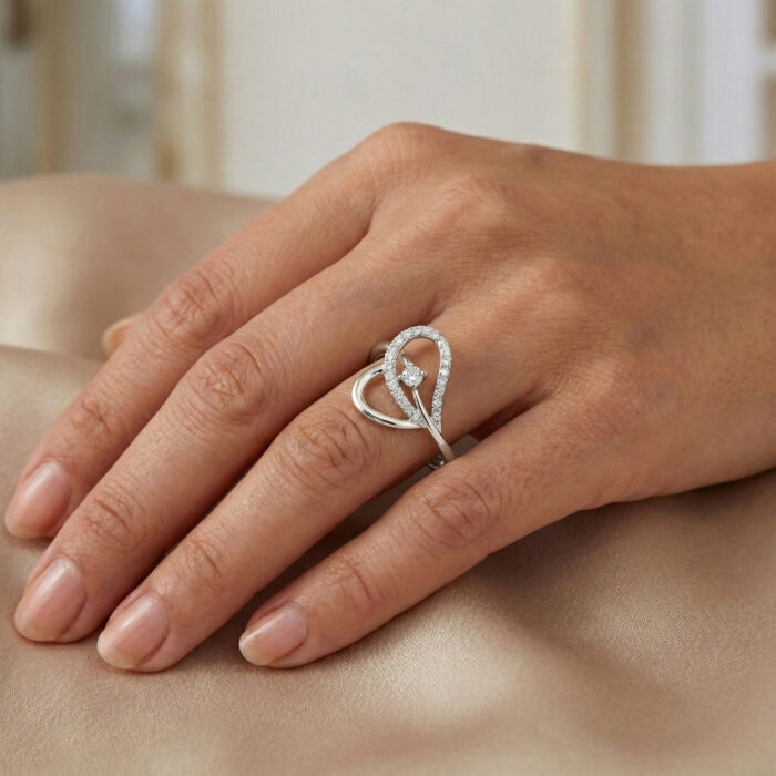 Ladies Elysian Heart Ring 0.15Ct Round Diamond Sterling Silver White � Romantic Fine Jewelry For Women - Image 6