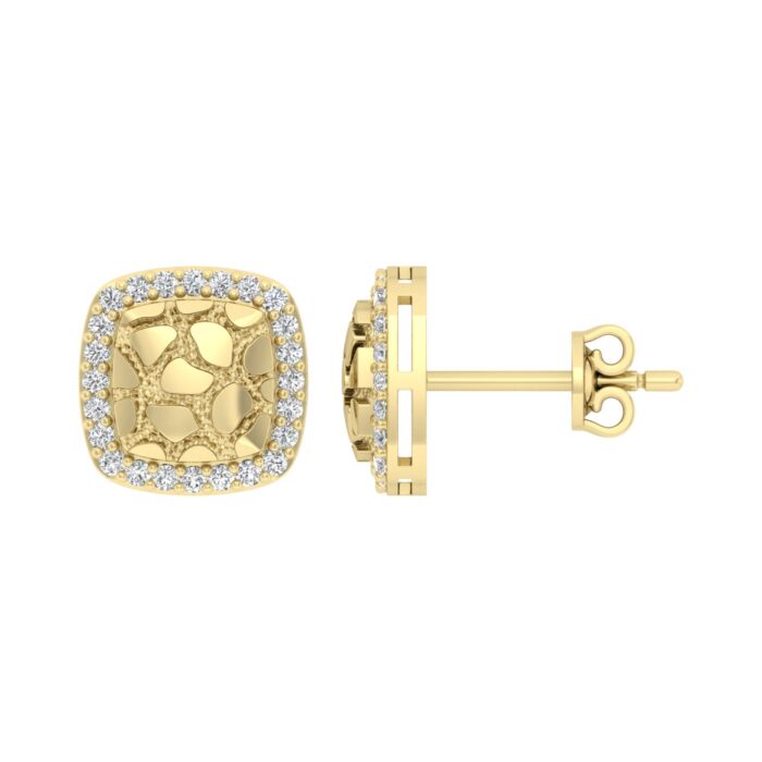 �Ladies Nugget Halo Fashion Earrings 0.25Ct Round Diamond 10K Yellow Gold � Fashionable Women�S Jewelry Gift - Image 2