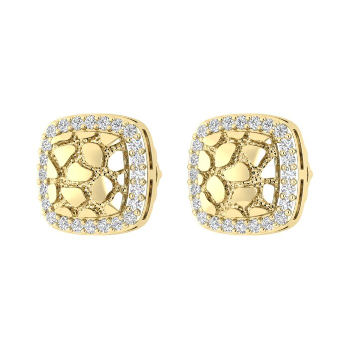 �Ladies Nugget Halo Fashion Earrings 0.25Ct Round Diamond 10K Yellow Gold � Fashionable Women�S Jewelry Gift - Image 3