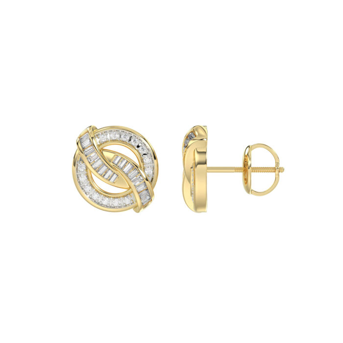 LADIES EARRING 0.20CT ROUND/BAGUETTE DIAMOND 10K YELLOW GOLD - Image 2
