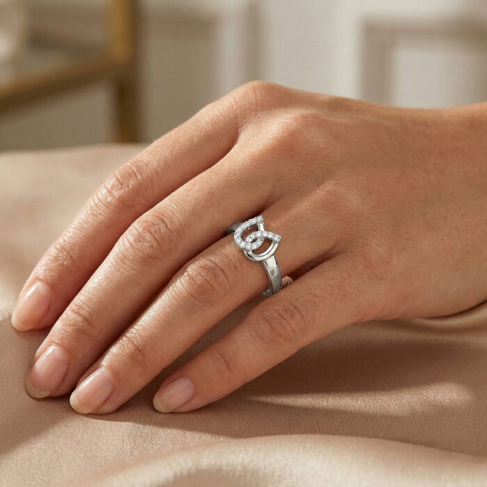 Ladies Lucky Horseshoe Fashion Ring 0.10Ct Round Diamond Sterling Silver White � Double Horseshoe Fashion Jewelry - Image 6