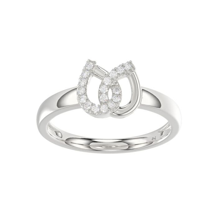 Ladies Lucky Horseshoe Fashion Ring 0.10Ct Round Diamond Sterling Silver White � Double Horseshoe Fashion Jewelry - Image 1