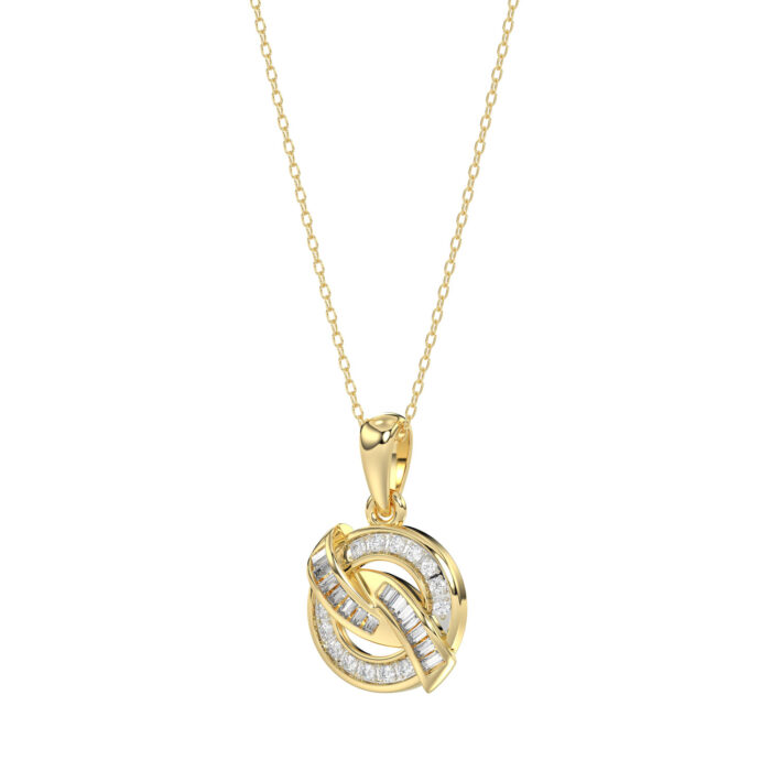 LADIES PENDANT 0.15CT ROUND/BAGUETTE DIAMOND 10K YELLOW GOLD - Image 2