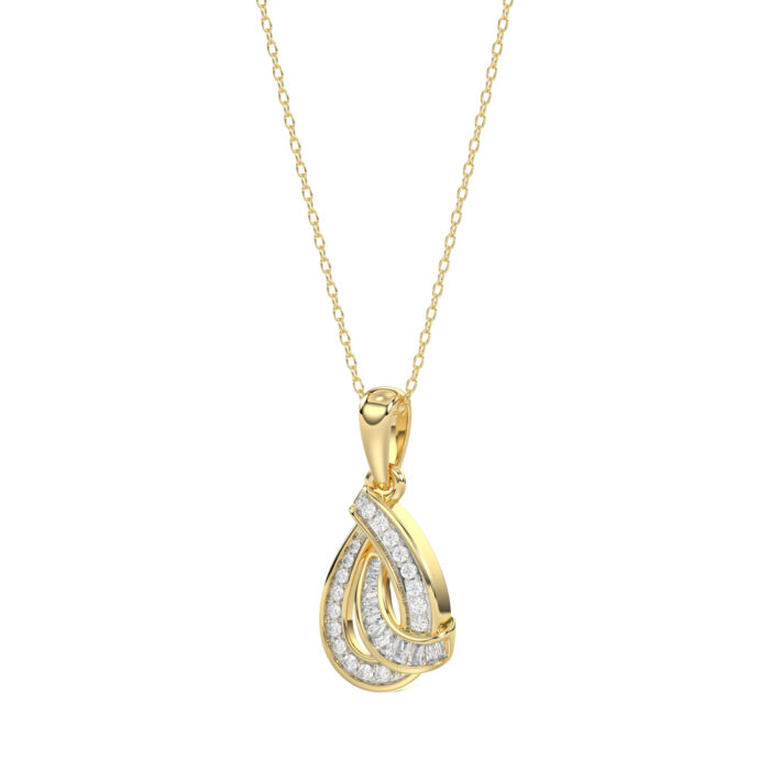 LADIES PENDANT 0.15CT ROUND/BAGUETTE DIAMOND 10K YELLOW GOLD - Image 2