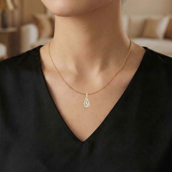 LADIES PENDANT 0.15CT ROUND/BAGUETTE DIAMOND 10K YELLOW GOLD - Image 5