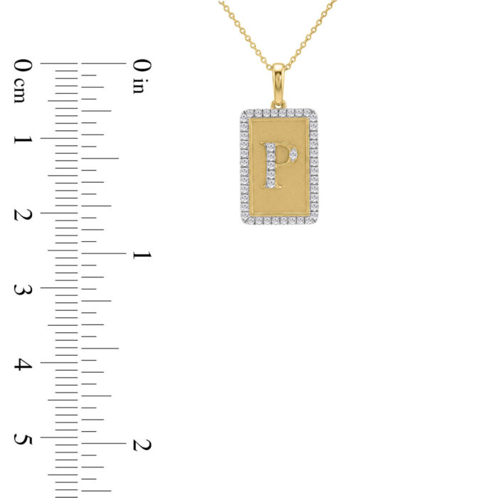 10K Yellow Gold letter 'P' Fashion Pendant With Chain - 0.20 CT Round Diamond Ladies Jewelry Gift - Image 3