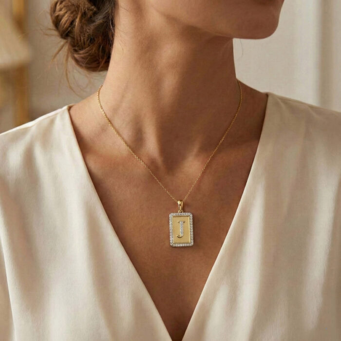 10K Yellow Gold letter 'J' Fashion Pendant With Chain - 0.20 CT Round Diamond Ladies Jewelry Gift - Image 4