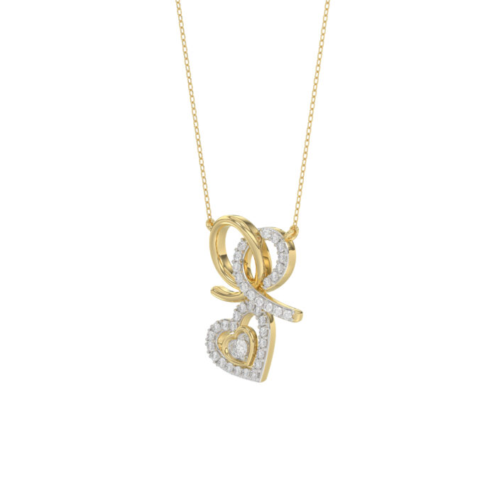 Stylish 10K Yellow Gold 0.15Ct Ladies Necklace Featuring Intertwined Double Hearts And Diamond Accents. A Delicate And Elegant Fine Jewelry - Image 3