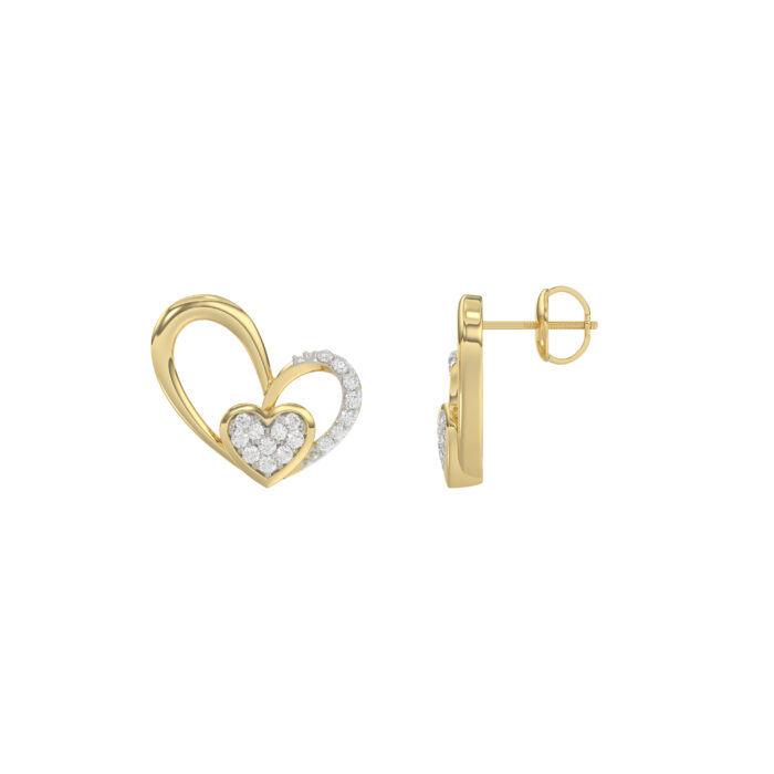 Elegant 10K Yellow Gold Fashion Earrings Featuring A Double Heart Design With 0.15 Ct Round Diamonds. A Romantic And Stylish Ladies Jewelry - Image 2