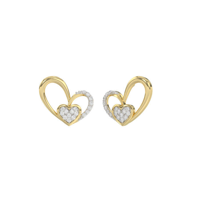 Elegant 10K Yellow Gold Fashion Earrings Featuring A Double Heart Design With 0.15 Ct Round Diamonds. A Romantic And Stylish Ladies Jewelry - Image 3