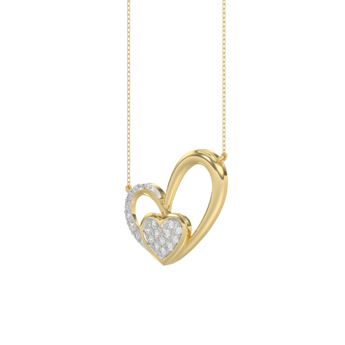Elegant 10K Yellow Gold Fashion Pendant Featuring A Double Heart Design With 0.15 Ct Round Diamonds. A Romantic And Stylish Ladies Jewelry - Image 3