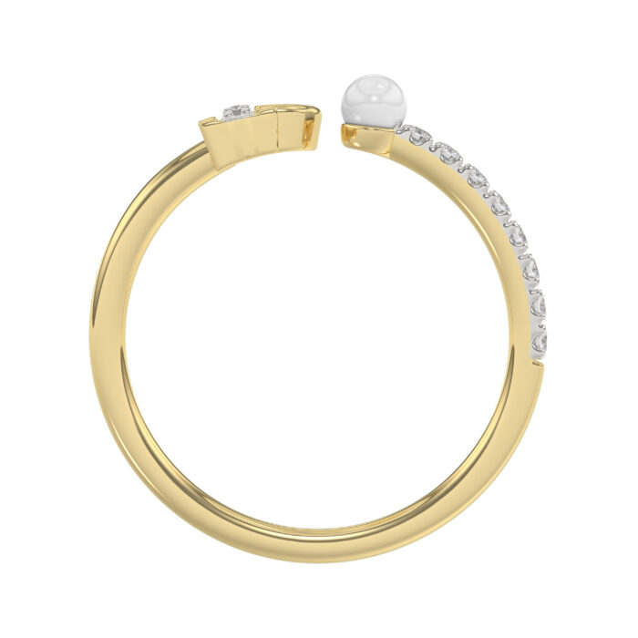 Stylish 10K Yellow Gold Ladies Ring Featuring Letter “P”, Luminous Pearl, And Round Diamond Accents. A Delicate 0.10Ct Fine Jewelry Piece. - Image 2