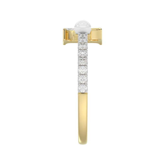 Stylish 10K Yellow Gold Ladies Ring Featuring Letter “P”, Luminous Pearl, And Round Diamond Accents. A Delicate 0.10Ct Fine Jewelry Piece. - Image 3