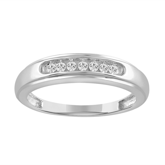 19061412_65229W-SS.jpg Sterling Silver White Gold Finish 0.15 Ct Round Diamond Men’S Band Classic Men’S Wedding Ring - Image 1