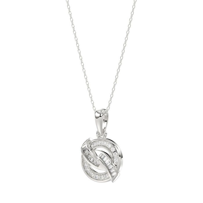 Elegant 0.15Ct Round & Baguette Diamond Pendant In Sterling Silver Ladies Fine Jewelry With Chain - Image 3