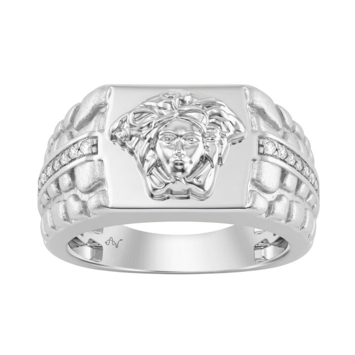 19061433_364424W-SS.jpg Classic Men’S Diamond Ring In Sterling Silver 0.10Ct Round Diamond Jewelry - Image 1