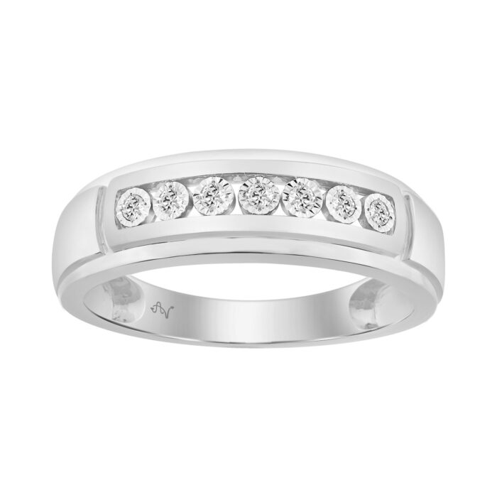 Men’S Sterling Silver Ring With 0.10Ct Round Diamond Classic Diamond Band - Image 1